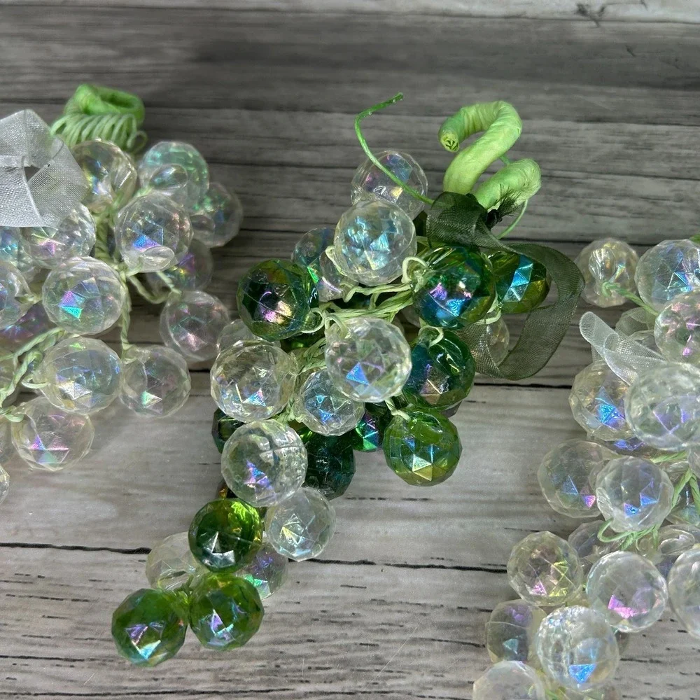 Lucite Grape Clusters Faceted‎ Clear Green Lot  Acrylic Faux Fruit Vintage MCM